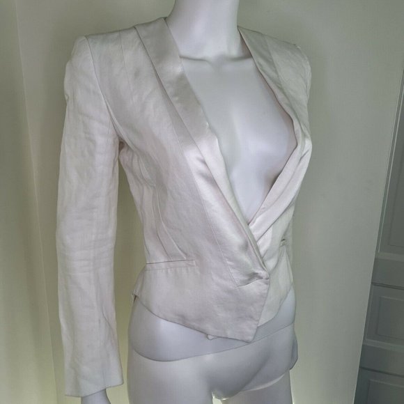 Haider Ackermann White Linen Crop Tuxedo Blazer Jacket - Picture 3 of 11